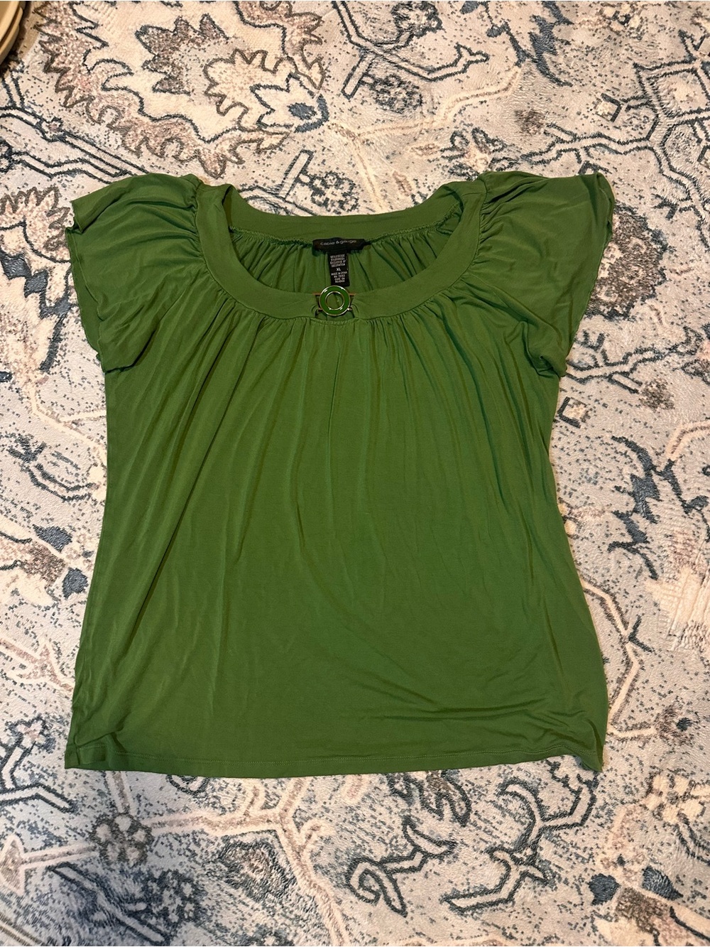 Cable & Gauge Olive Green Ring-Accent Short Sleeve Top